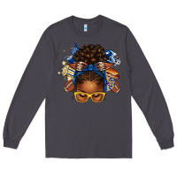 Smoke blue and gold american football afro messy bun Long Sleeve Tee - texasbilliewilder