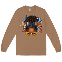 Toasted Coconut blue and gold american football afro messy bun Long Sleeve Tee - texasbilliewilder