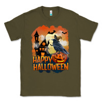 Army Green Happy Halloween With Crow Classic Tee - LillyAllenDesigns