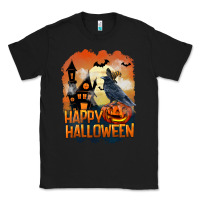 Black Happy Halloween With Crow Classic Tee - LillyAllenDesigns