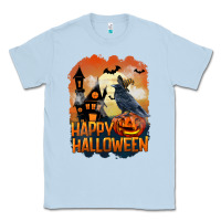 Dusty Blue Happy Halloween With Crow Classic Tee - LillyAllenDesigns