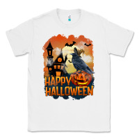 White Happy Halloween With Crow Classic Tee - LillyAllenDesigns
