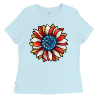 Baby Blue Patriotic Sunflower Ladies Tee - Jasminsmagicworld