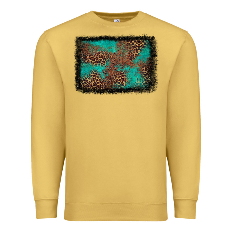 Western Leopard Turquoise Glitter Tooled Leather Premium Sweatshirt by FaDigitalArtStudio | Teevron