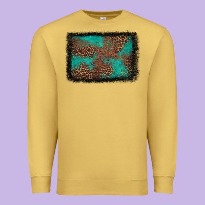 Western Leopard Turquoise Glitter Tooled Leather Premium Sweatshirt Designed By Fadigitalartstudio