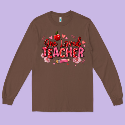 One Loved Teacher Afro Messy Bun Long Sleeve Tee Designed By Texasbilliewilder