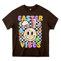 Chocolate Brown easter vibes smiley face Heavy Core Tee - MaliasSmallBusiness