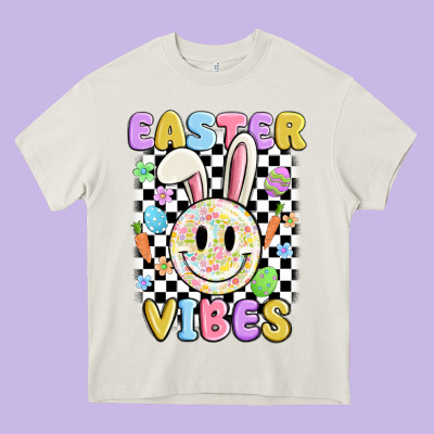 Easter Vibes Smiley Face Heavy Core Tee Designed By Maliassmallbusiness