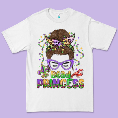 Bead Princess Messy Bun Mardi Gras Premium Tee Designed By Maliassmallbusiness