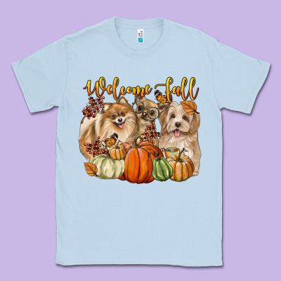 Welcome Fall With Dogs Classic Tee Designed By Lillyallendesigns
