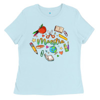 Baby Blue maestra teacher heart doodle Ladies Tee - MaliasSmallBusiness