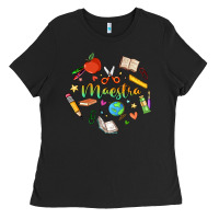 Black maestra teacher heart doodle Ladies Tee - MaliasSmallBusiness