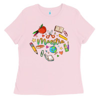 Bubblegum Pink maestra teacher heart doodle Ladies Tee - MaliasSmallBusiness