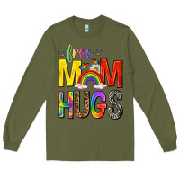 Army Green Free Mom Hugs with Butterflies Long Sleeve Tee - texasbilliewilder