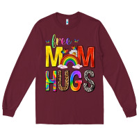 Burgundy Free Mom Hugs with Butterflies Long Sleeve Tee - texasbilliewilder