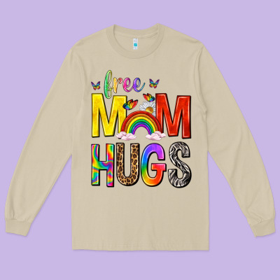 Free Mom Hugs With Butterflies Long Sleeve Tee Designed By Texasbilliewilder