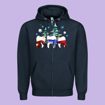 Dental Christmas Tree Teeth And Winter Ado Zipper Hoodie Designed By Oliviacreatesart