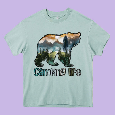 Camping Bear Heavy Core Tee Designed By Maliassmallbusiness
