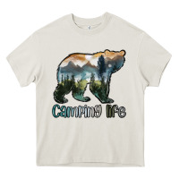 Cream camping bear Heavy Core Tee - MaliasSmallBusiness