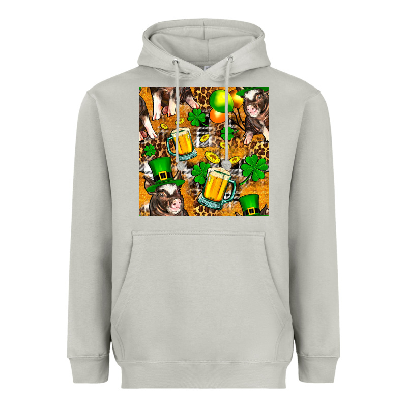 St. Patrick's Day Pig With Beer And Shamrock Seamless Heavyweight Hoodie by FaDigitalArtStudio | Teevron