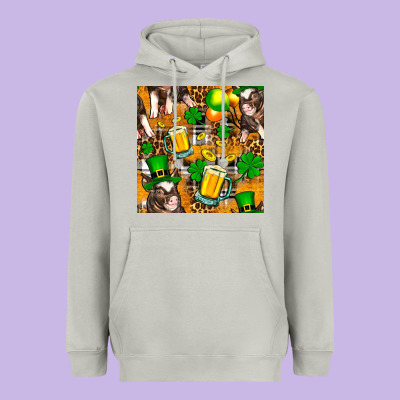 St. Patrick's Day Pig With Beer And Shamrock Seamless Heavyweight Hoodie Designed By Fadigitalartstudio