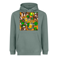 Sage St. Patrick's Day Pig With Beer And Shamrock Seamless Heavyweight Hoodie - FaDigitalArtStudio