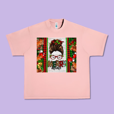 Christmas Merry Mama Messy Bun Urban Heavy Tee Designed By Jasminsmagicworld