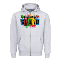 Heather Grey autism support squad Zipper Hoodie - OliviaCreatesArt