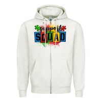 Oatmeal Heather autism support squad Zipper Hoodie - OliviaCreatesArt