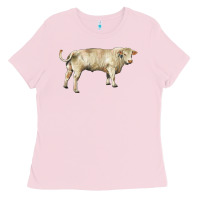Bubblegum Pink charolais bull Ladies Tee - RanaPortraitStore