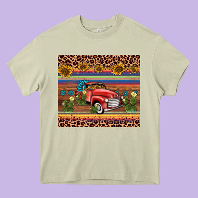 Truck Sunflower Leopard Heavy Core Tee Designed By Adodesignshop