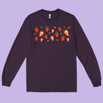 Strawberry Long Sleeve Tee Designed By Jasminsmagicworld