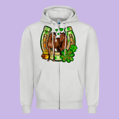 St. Patrick's Day Horse Horseshoe Zipper Hoodie Designed By Oliviacreatesart