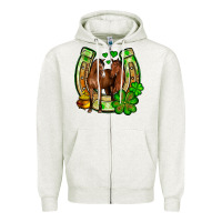 Oatmeal Heather St. Patrick's Day horse horseshoe Zipper Hoodie - OliviaCreatesArt