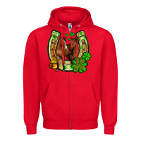 Red St. Patrick's Day horse horseshoe Zipper Hoodie - OliviaCreatesArt