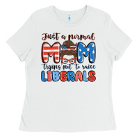 White just a normal mom trying not to raise liberals Ladies Tee - MaliasSmallBusiness