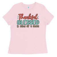 Bubblegum Pink thankful blessed and kind of a mess Ladies Tee - MaliasSmallBusiness