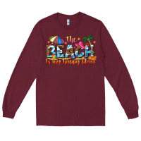 Burgundy the beach is my happy place Long Sleeve Tee - NancyCooperArtShop