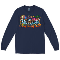 Navy the beach is my happy place Long Sleeve Tee - NancyCooperArtShop