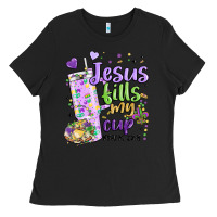 Black mardi gras jesus fills my cup Ladies Tee - MaliasSmallBusiness
