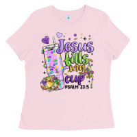 Bubblegum Pink mardi gras jesus fills my cup Ladies Tee - MaliasSmallBusiness