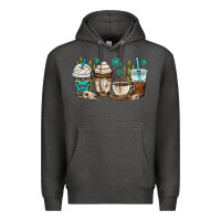 Charcoal Heather bull skull coffee cups Premium Hoodie - OliviaCreatesArt