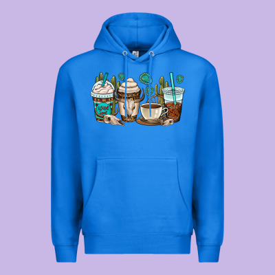 Bull Skull Coffee Cups Premium Hoodie Designed By Oliviacreatesart