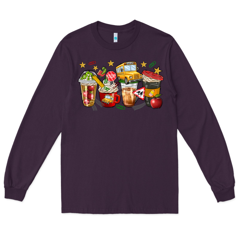 School Bus Coffee Cups Long Sleeve Tee by NancyCooperArtShop | Teevron