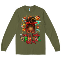 Army Green Santa's Favorite Dental Assistant Afro Messy Bun Long Sleeve Tee - texasbilliewilder