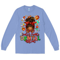 Colony Blue Santa's Favorite Dental Assistant Afro Messy Bun Long Sleeve Tee - texasbilliewilder