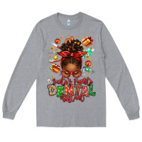 Heather Grey Santa's Favorite Dental Assistant Afro Messy Bun Long Sleeve Tee - texasbilliewilder