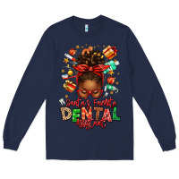 Navy Santa's Favorite Dental Assistant Afro Messy Bun Long Sleeve Tee - texasbilliewilder