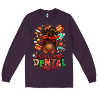 Plum Santa's Favorite Dental Assistant Afro Messy Bun Long Sleeve Tee - texasbilliewilder