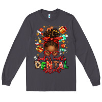 Smoke Santa's Favorite Dental Assistant Afro Messy Bun Long Sleeve Tee - texasbilliewilder